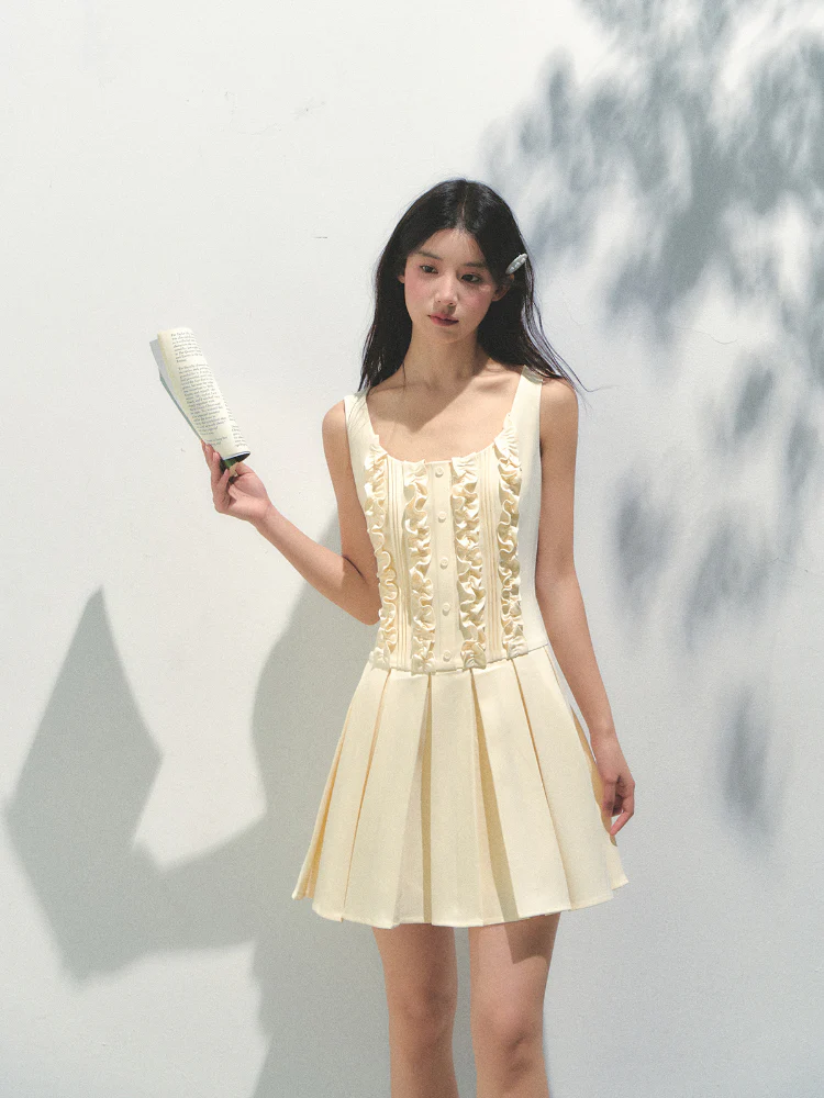 Detachable Sailor-collar Pleated Dress