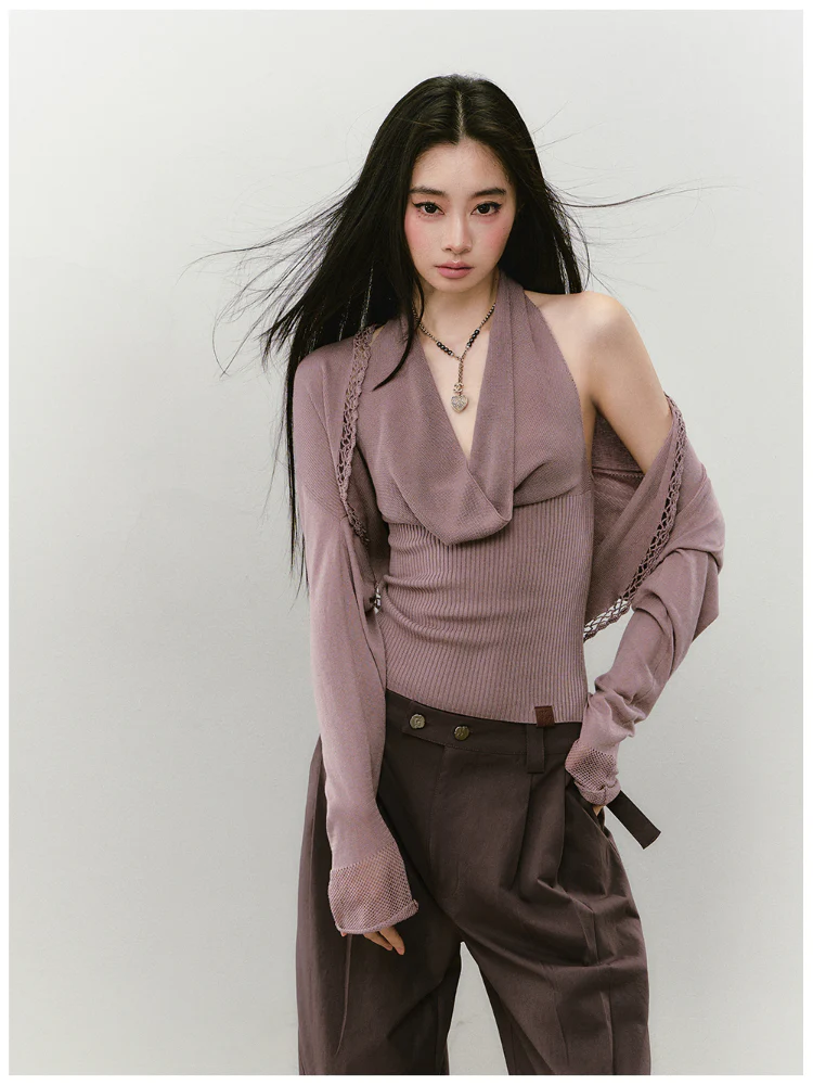 Heavy-duty Knitted Draped Neck Tank Top Set