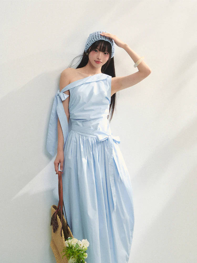 Off-the-Shoulder Bow Flower Bud Dress