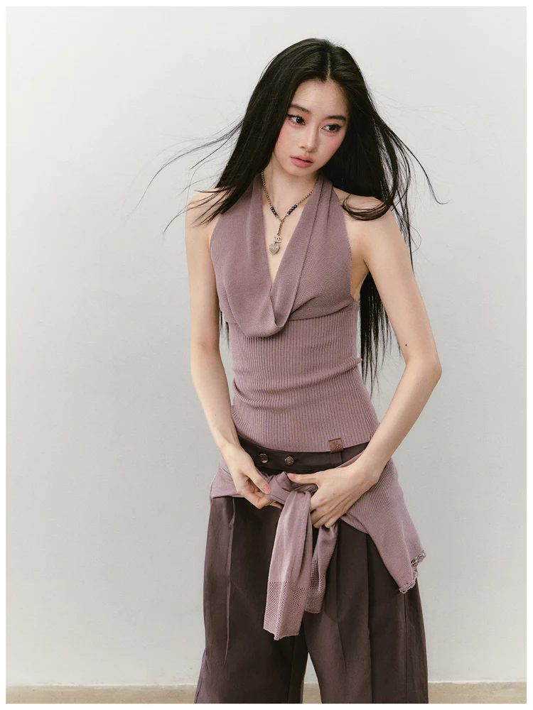 Heavy-duty Knitted Draped Neck Tank Top Set