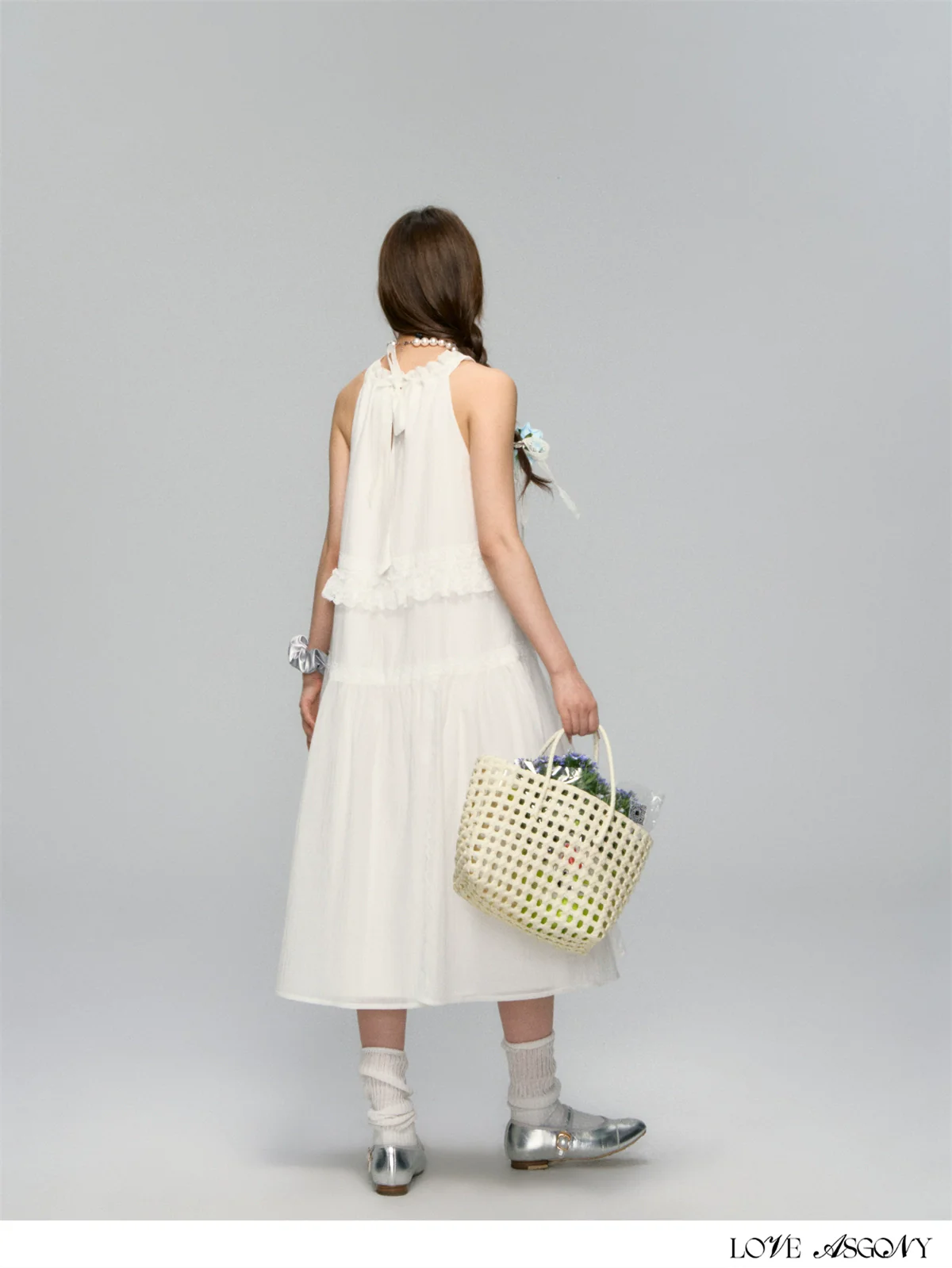 Halter Off-shoulder Lace-trimmed Dress