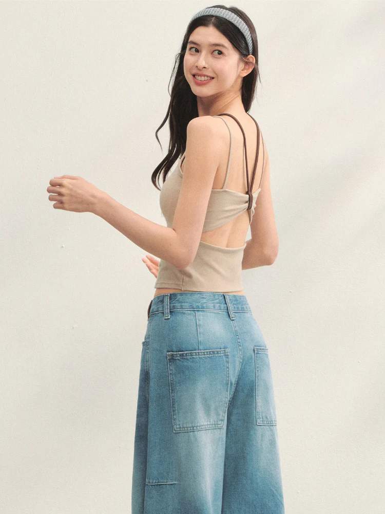 Fake Two-piece Padded Camisole Tank Top