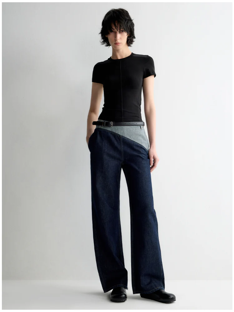 Color-Block Low-Rise Straight Pants