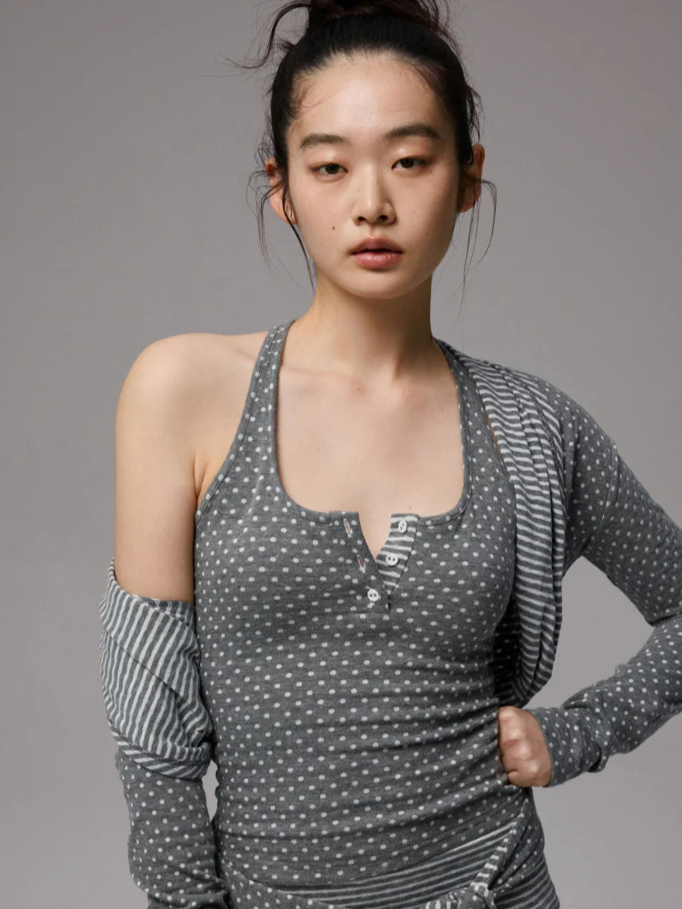 Polka Dot Stripe Double-Sided Tank Top