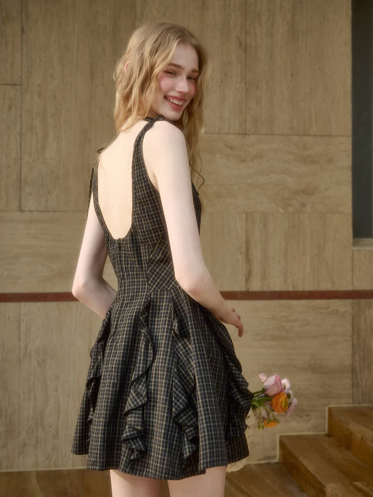 Plaid Old Money Lace Dress