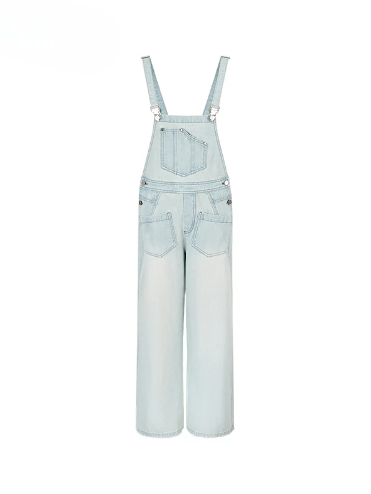 Washed Light Blue Denim Overalls
