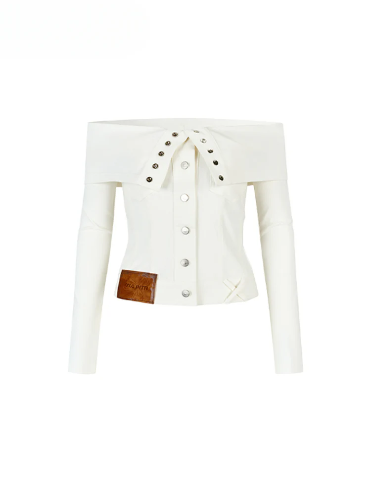 Collared Waist-fitted High-stretch Denim Jacket