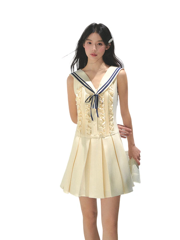 Detachable Sailor-collar Pleated Dress