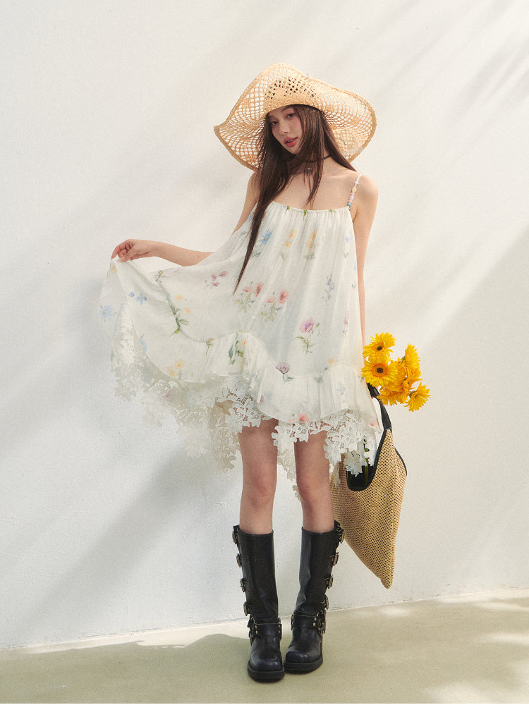 Floral Beaded Spliced Lace Strapless Dress