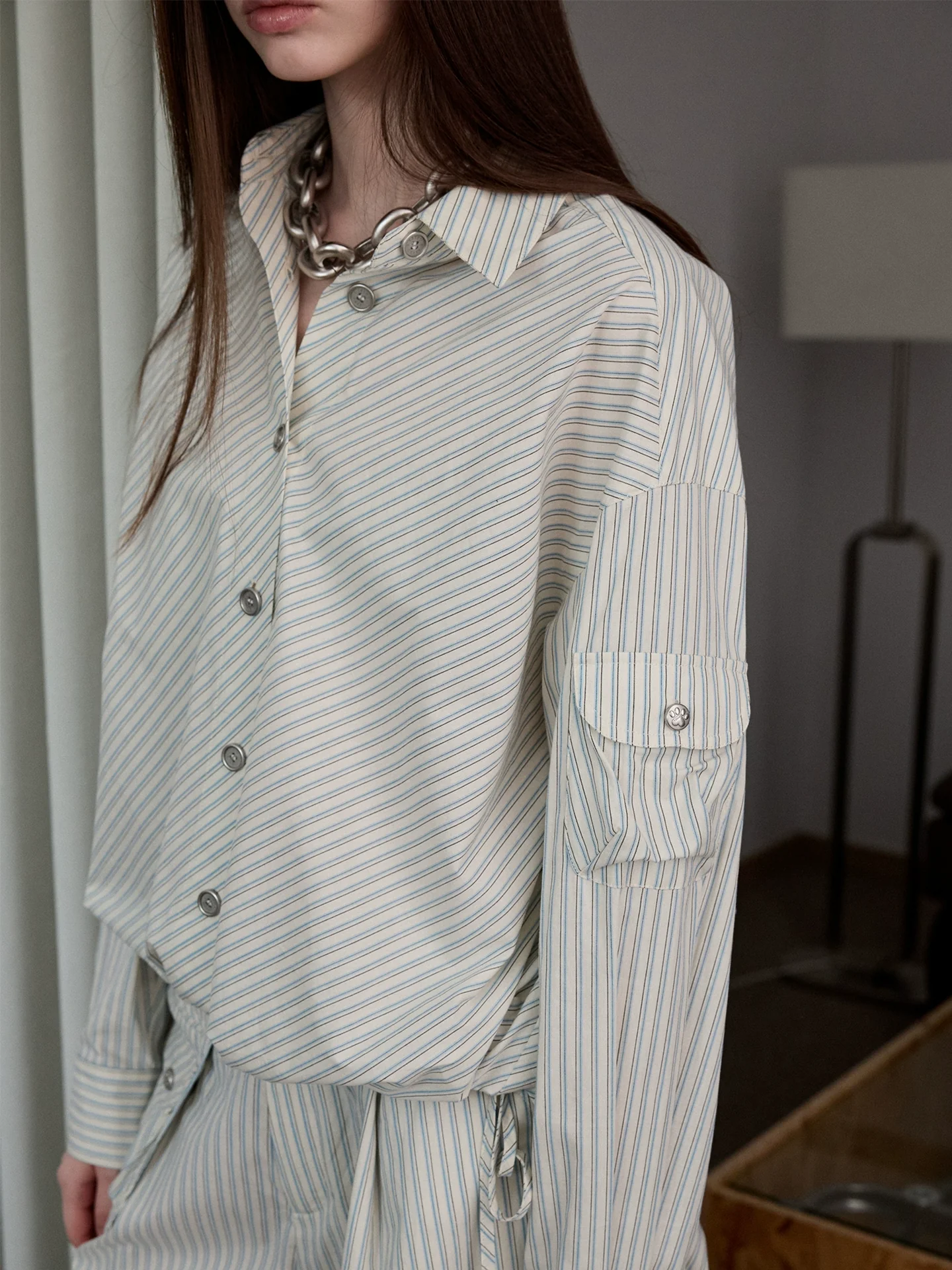 Retro Diagonal Cut Striped Bud Shirt