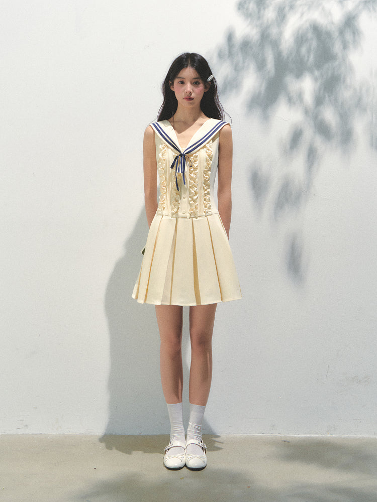 Detachable Sailor-collar Pleated Dress