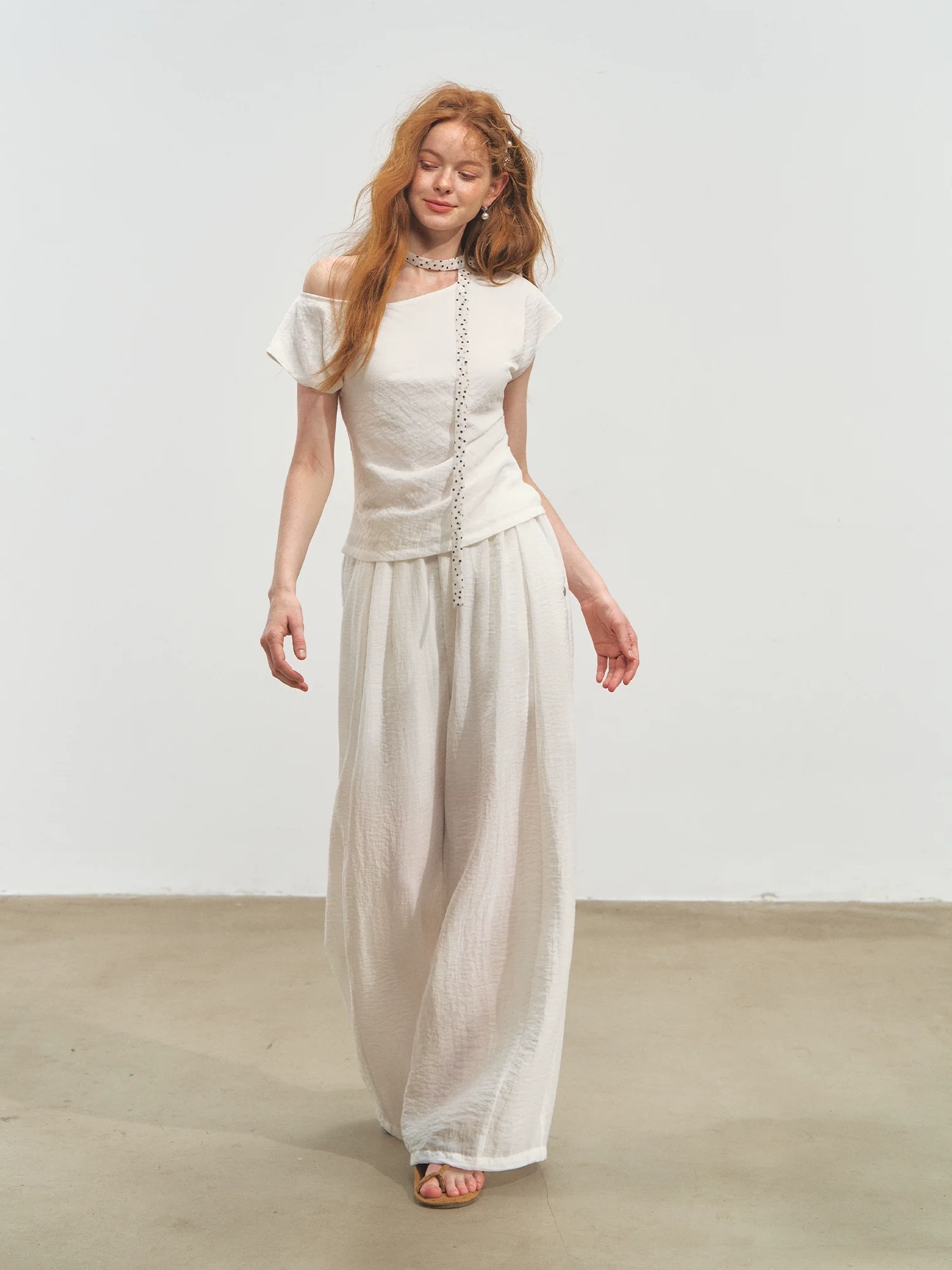 Draped Lazy Asymmetric Shoulder Convertible Top Set