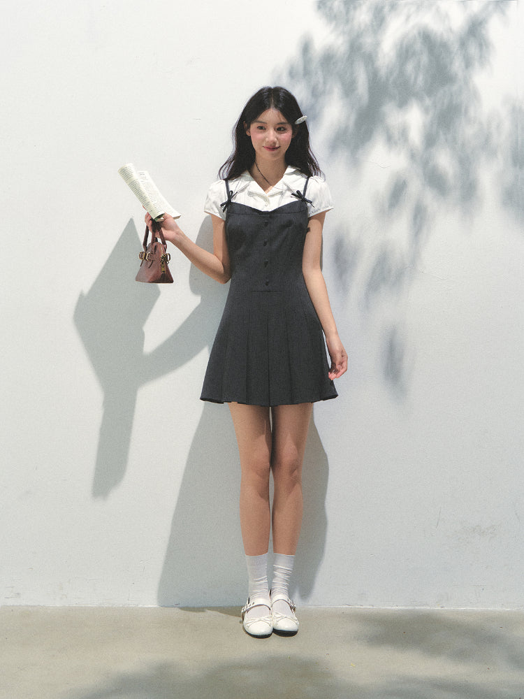 Academy Style Fake Two-piece Pleated Dress