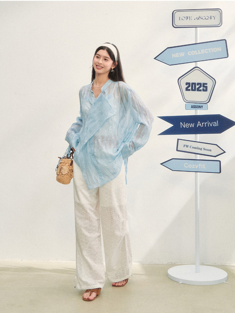 Irregular Cuff Tie-up Sunscreen Shirt