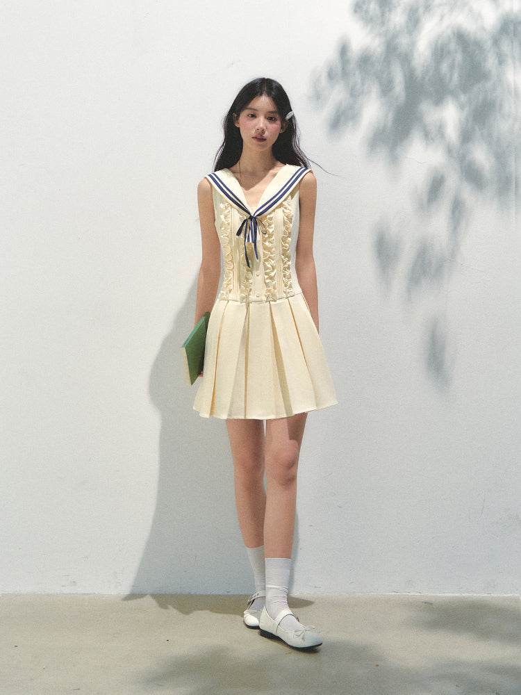 Detachable Sailor-collar Pleated Dress