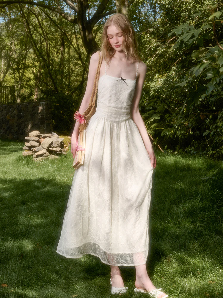 Lace Sequin Shimmer Waist - Cinching Camisole Dress