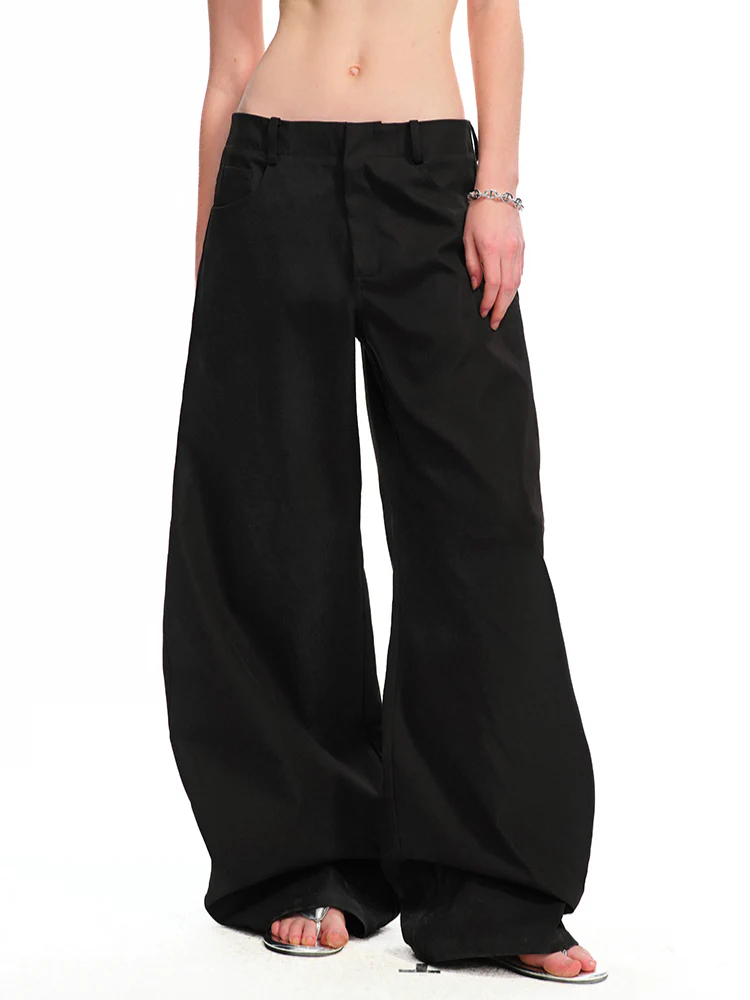 Low-Rise Slim-Fit Loose Wide-Leg Pants