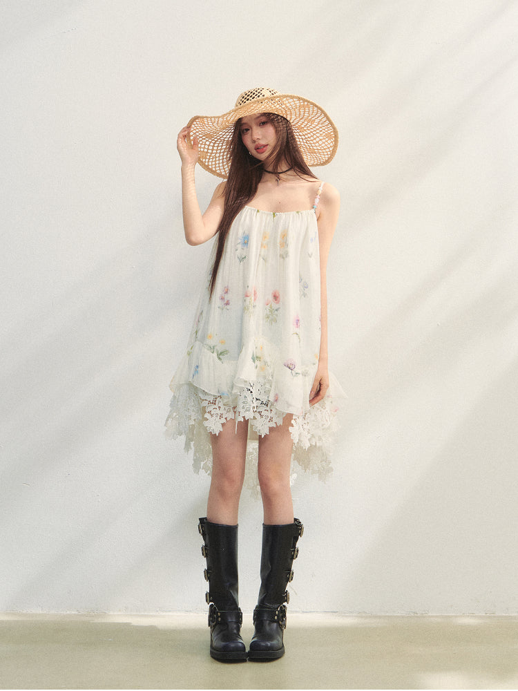 Floral Beaded Spliced Lace Strapless Dress