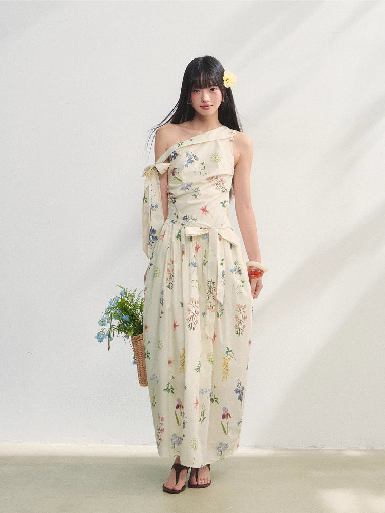 Off-the-Shoulder Bow Flower Bud Dress