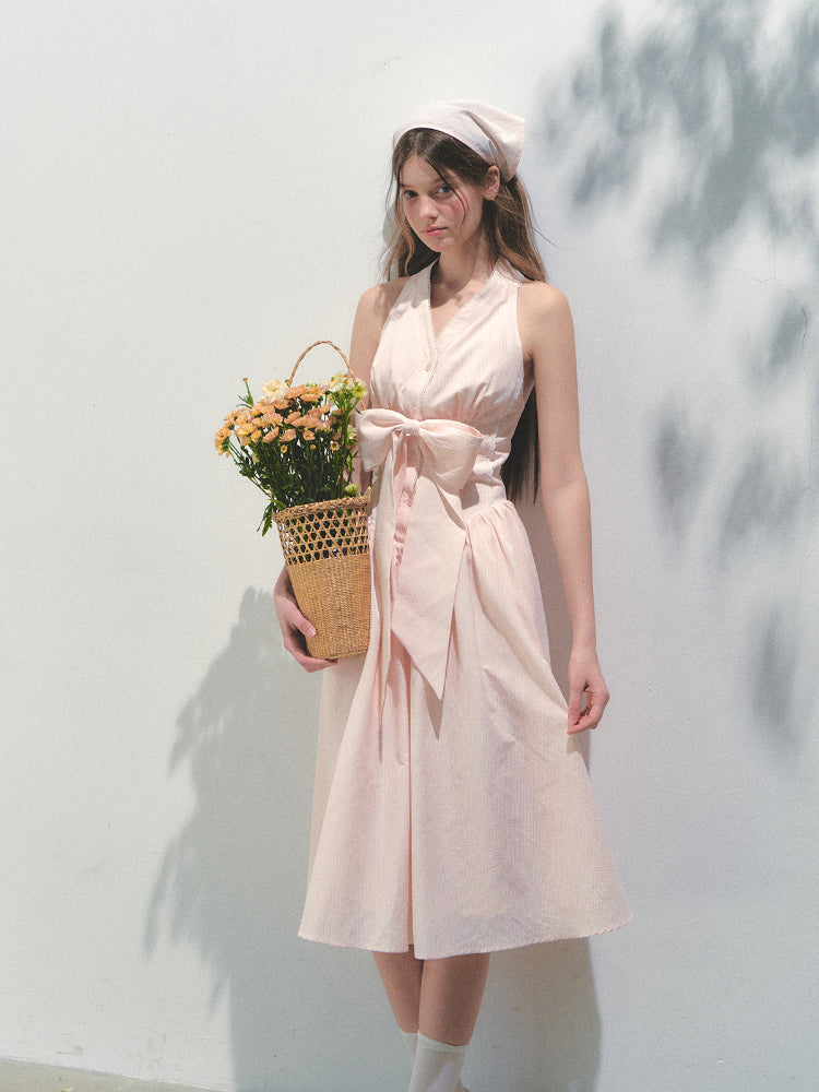 Halter V-neck Sling Bow Dress