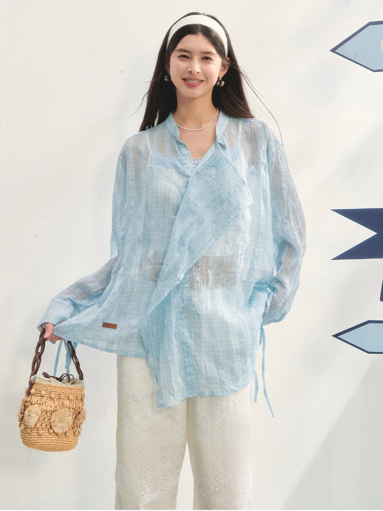 Irregular Cuff Tie-up Sunscreen Shirt