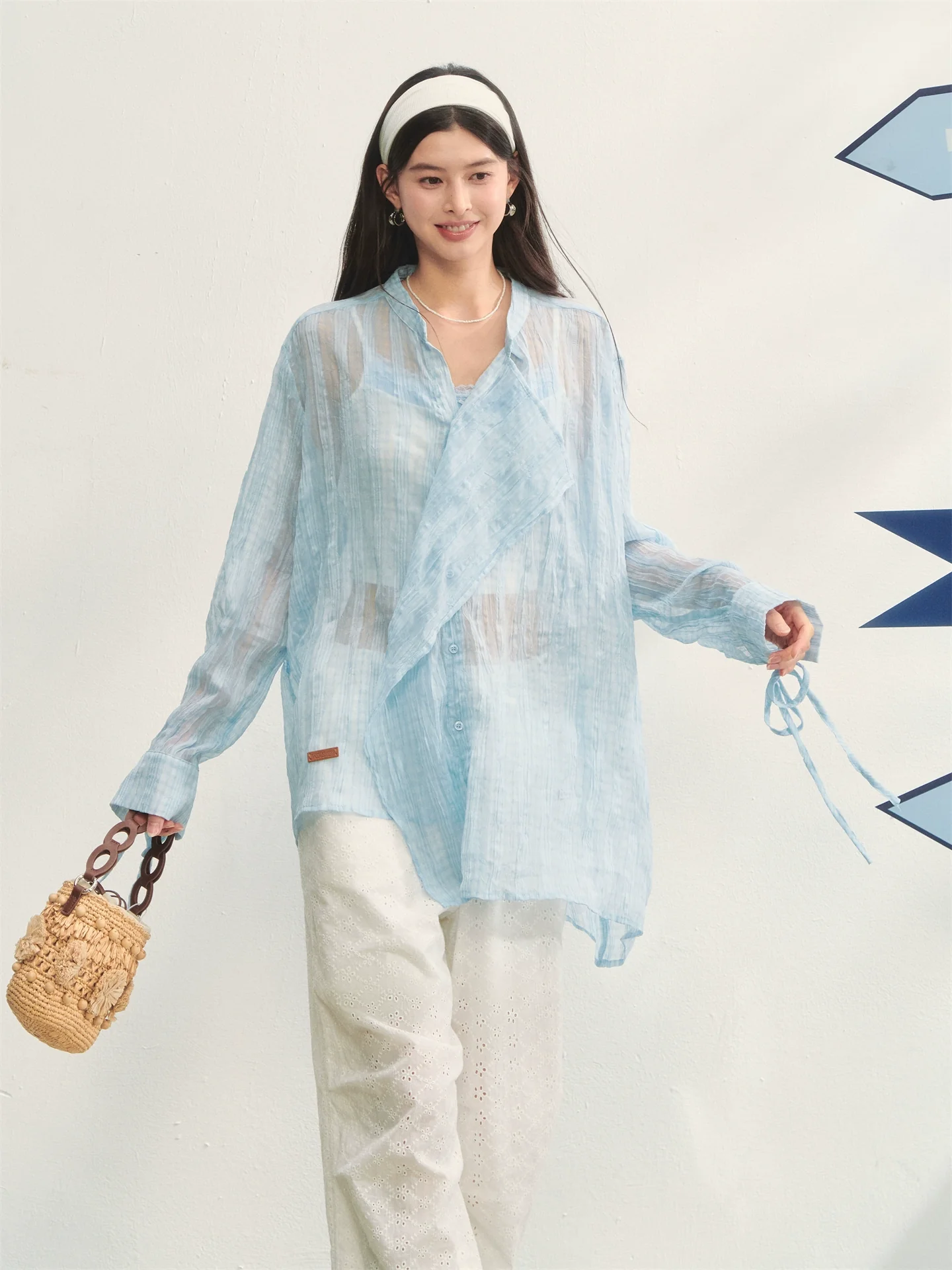 Irregular Cuff Tie-up Sunscreen Shirt