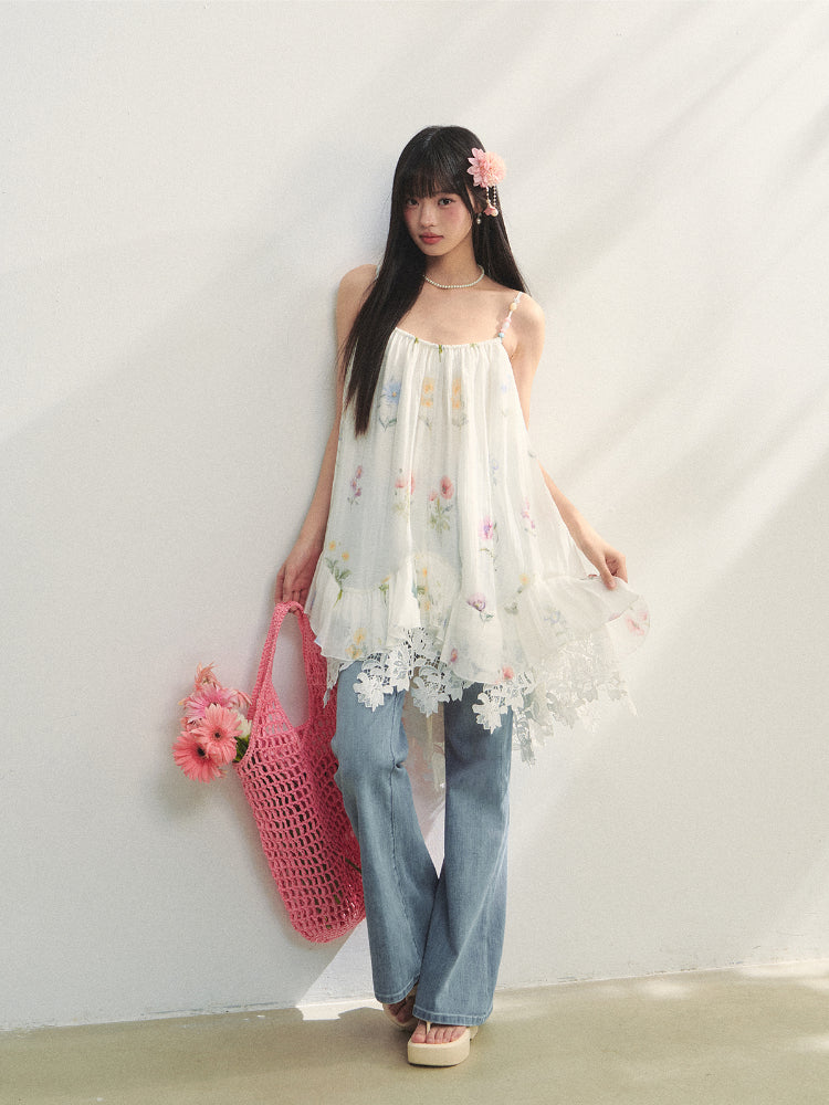 Floral Beaded Spliced Lace Strapless Dress