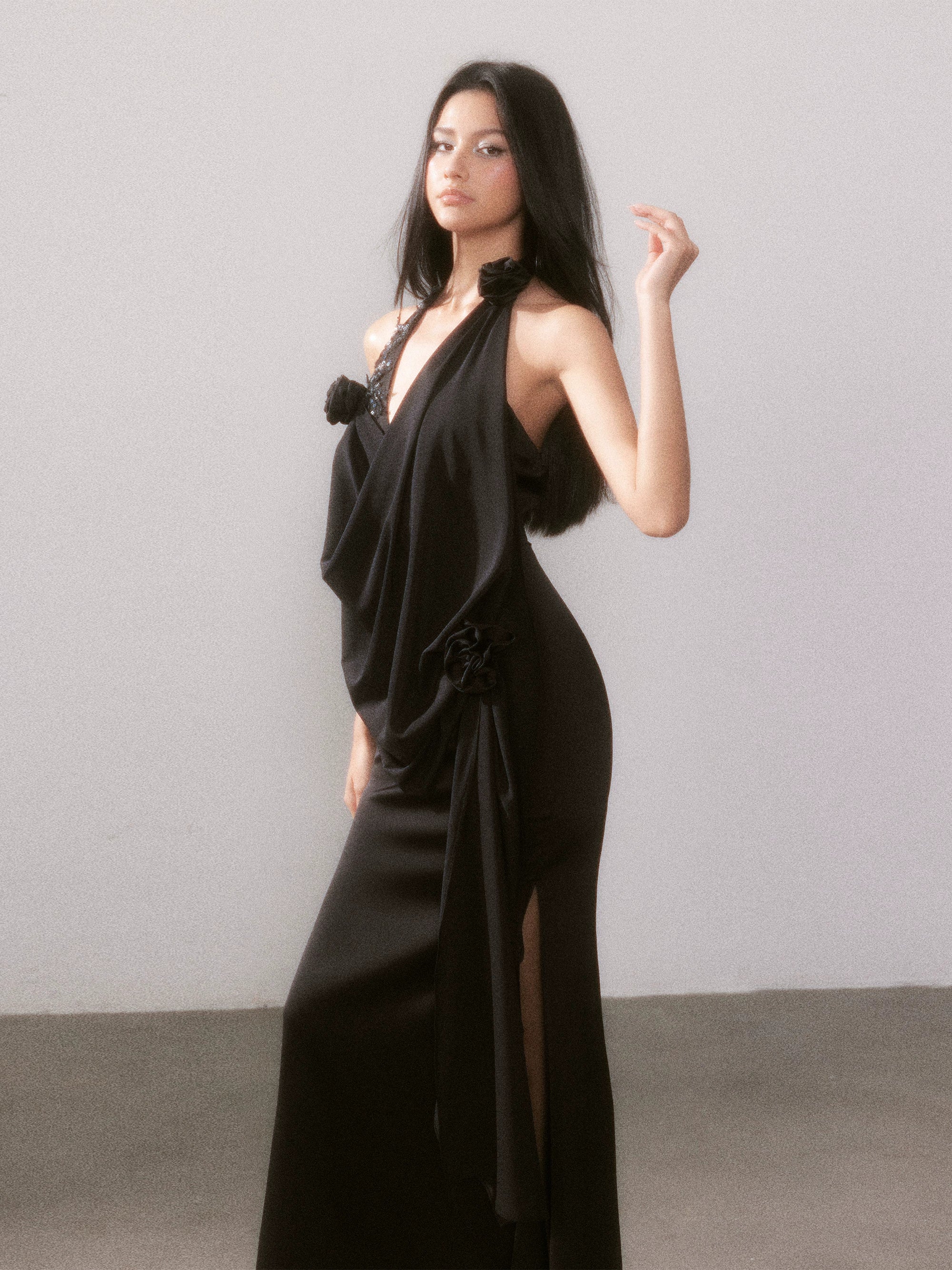 Ouro Shiny Satin Long Dress