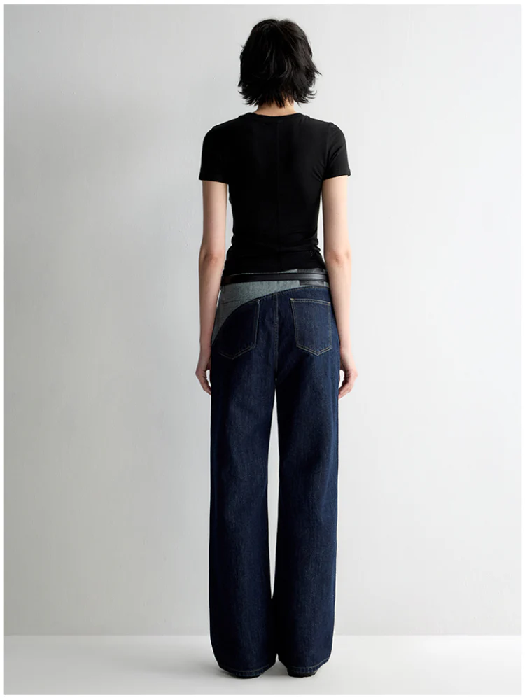 Color-Block Low-Rise Straight Pants