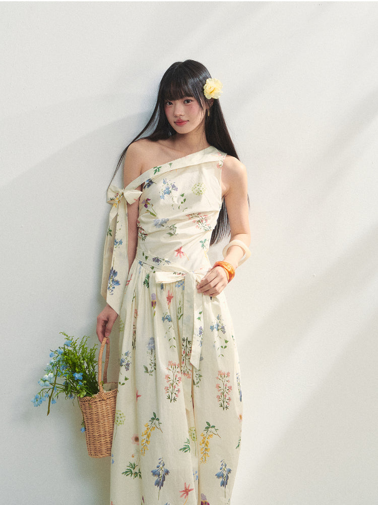 Off-the-Shoulder Bow Flower Bud Dress