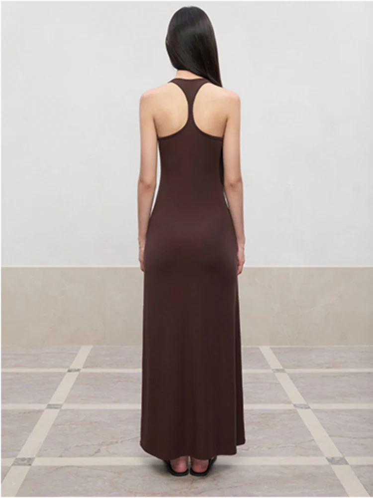 Deep U-Neck Button-Strapped Dress