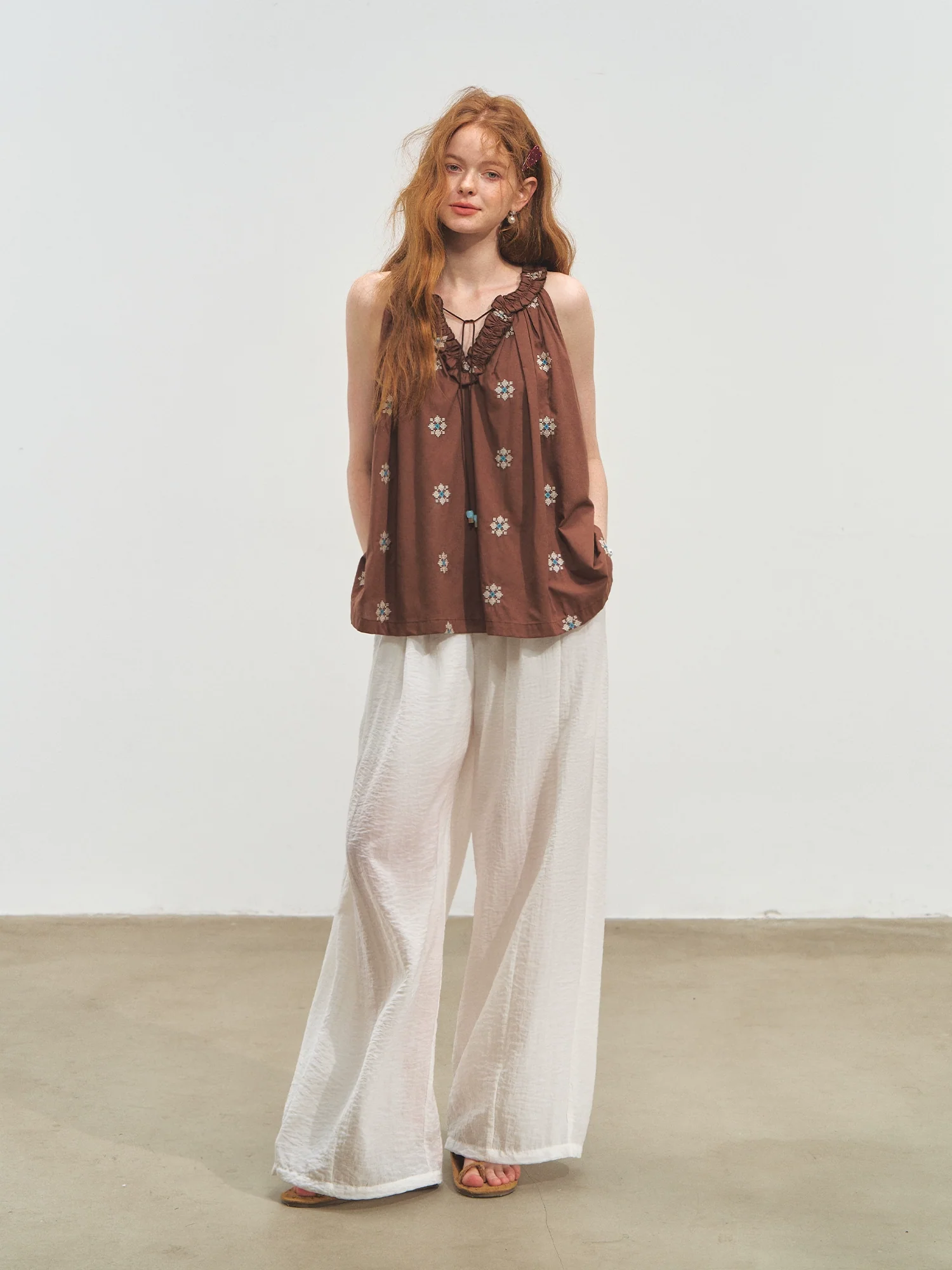 Polka Dot Halter V-neck Tank Top