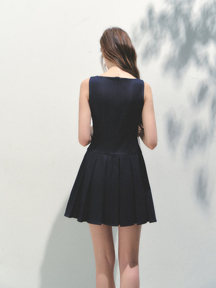 Detachable Sailor-collar Pleated Dress