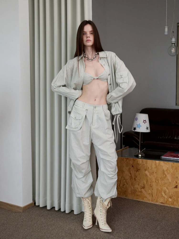 Retro Diagonal Cut Striped Bud Shirt