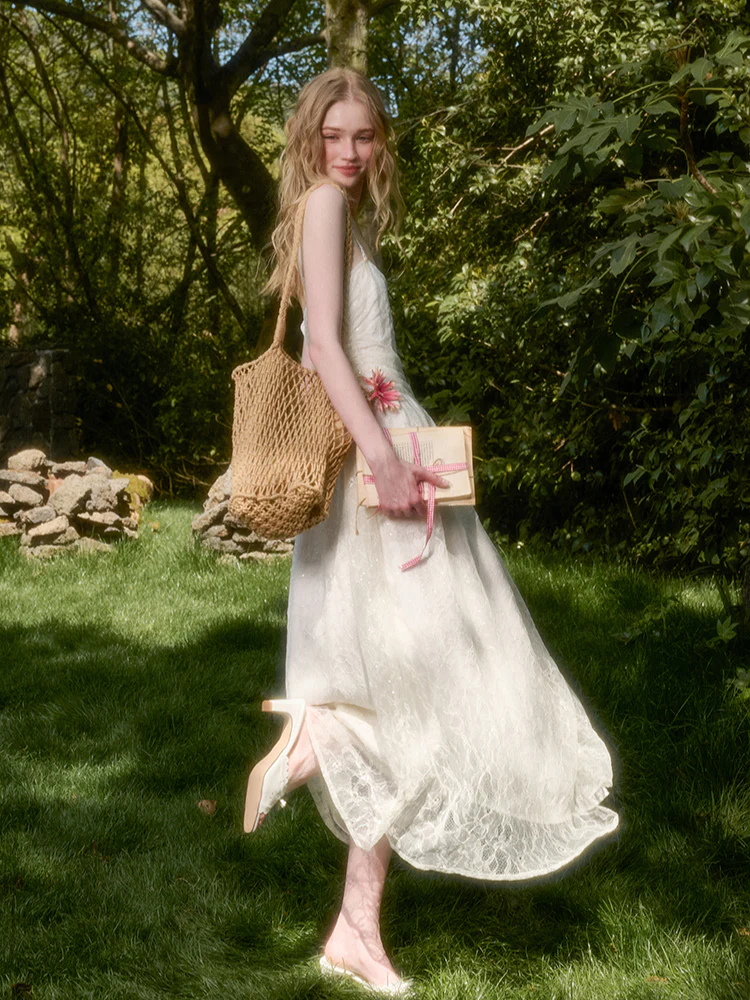 Lace Sequin Shimmer Waist - Cinching Camisole Dress