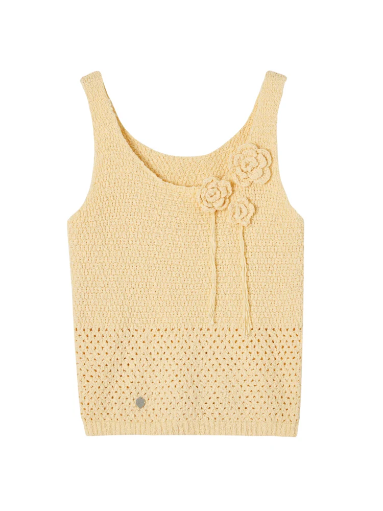 Three-dimensional Handmade Flower Crochet Tank Top