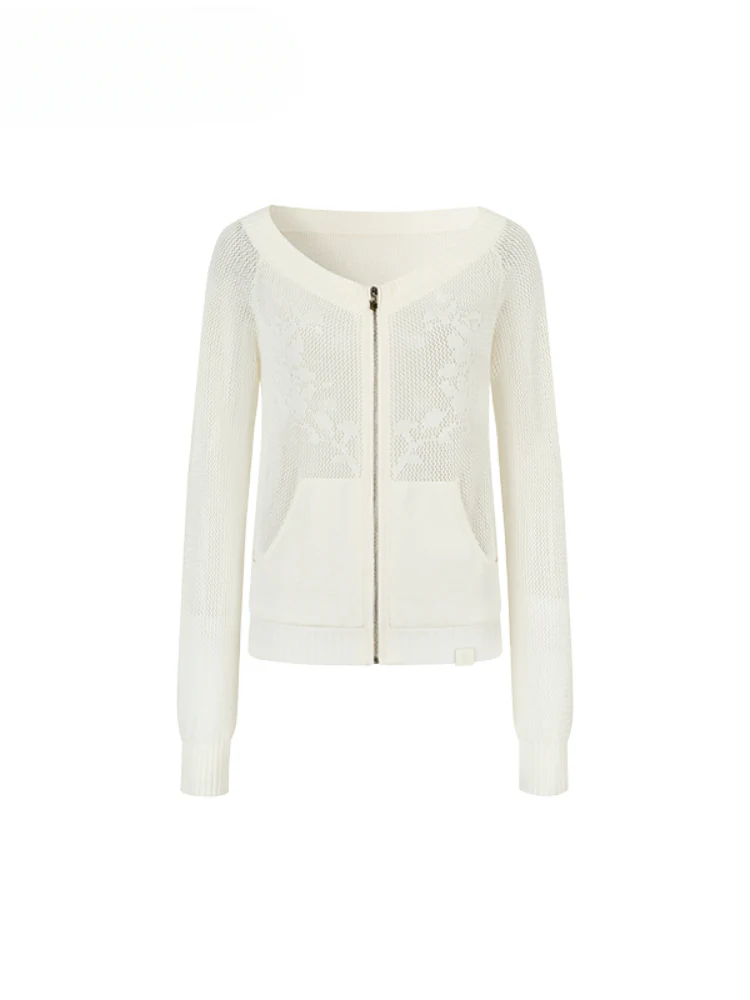 Knitted Floral Convertible Hollow-out Coat