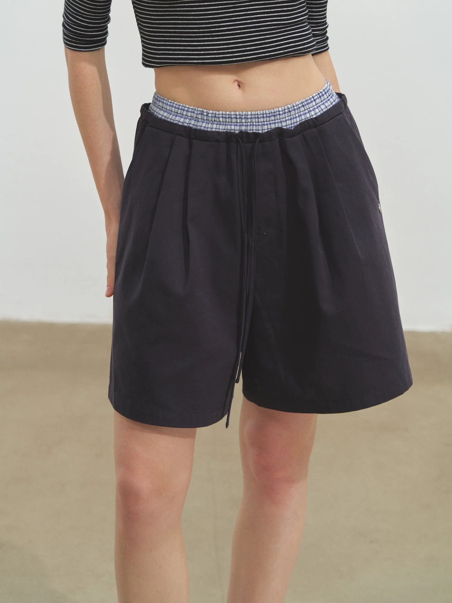 Fake Two-Piece Elastic-Waist Knee-Length Pants