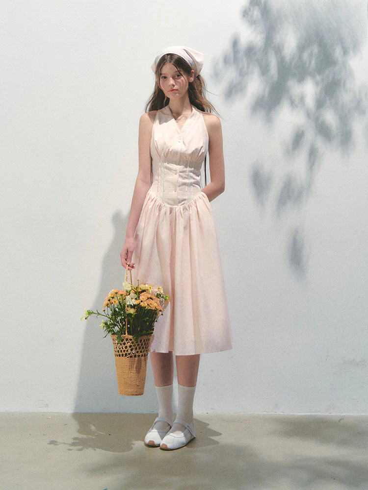 Halter V-neck Sling Bow Dress