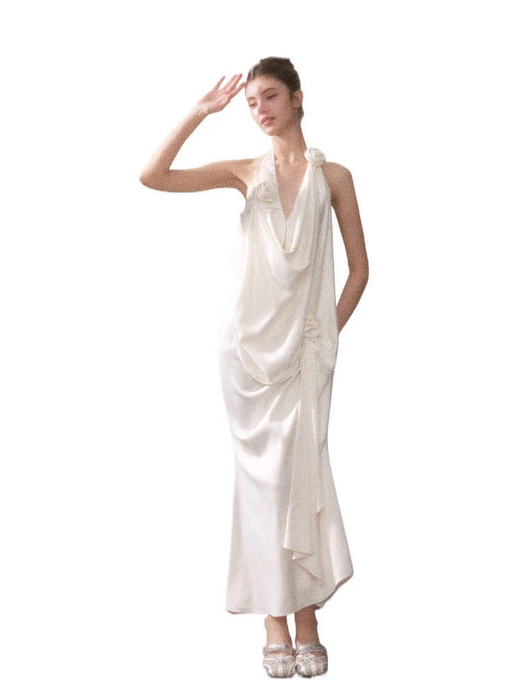 Ouro Shiny Satin Long Dress