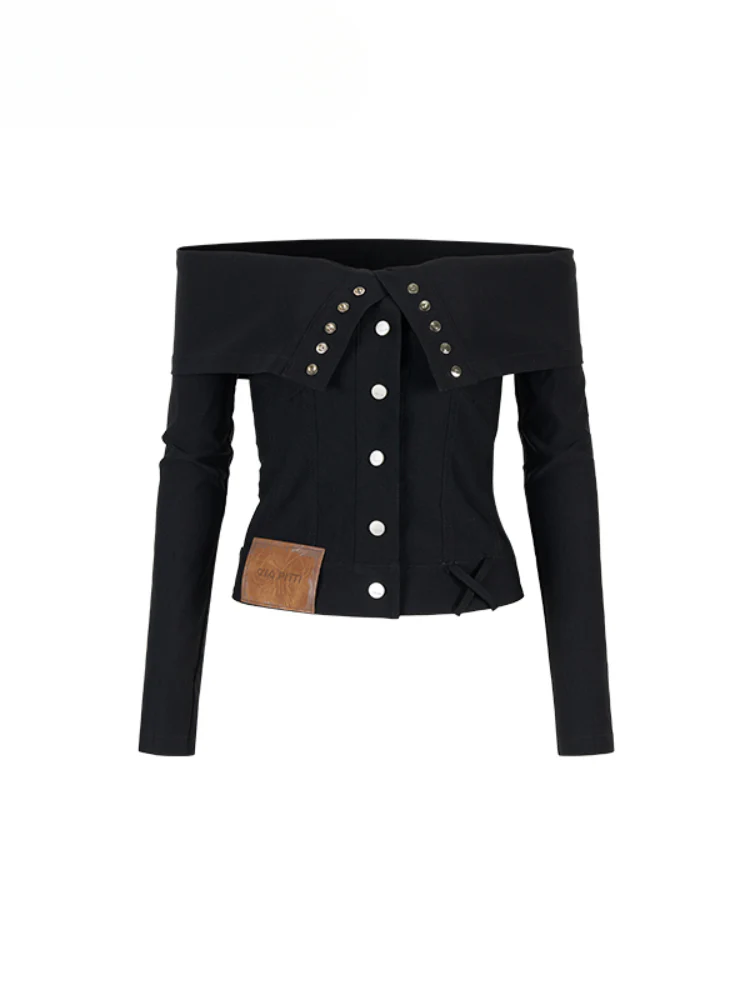 Collared Waist-fitted High-stretch Denim Jacket