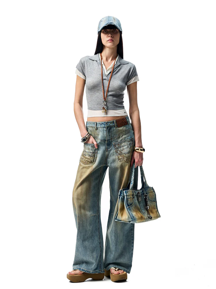 Mud-dyed Washed Jeans