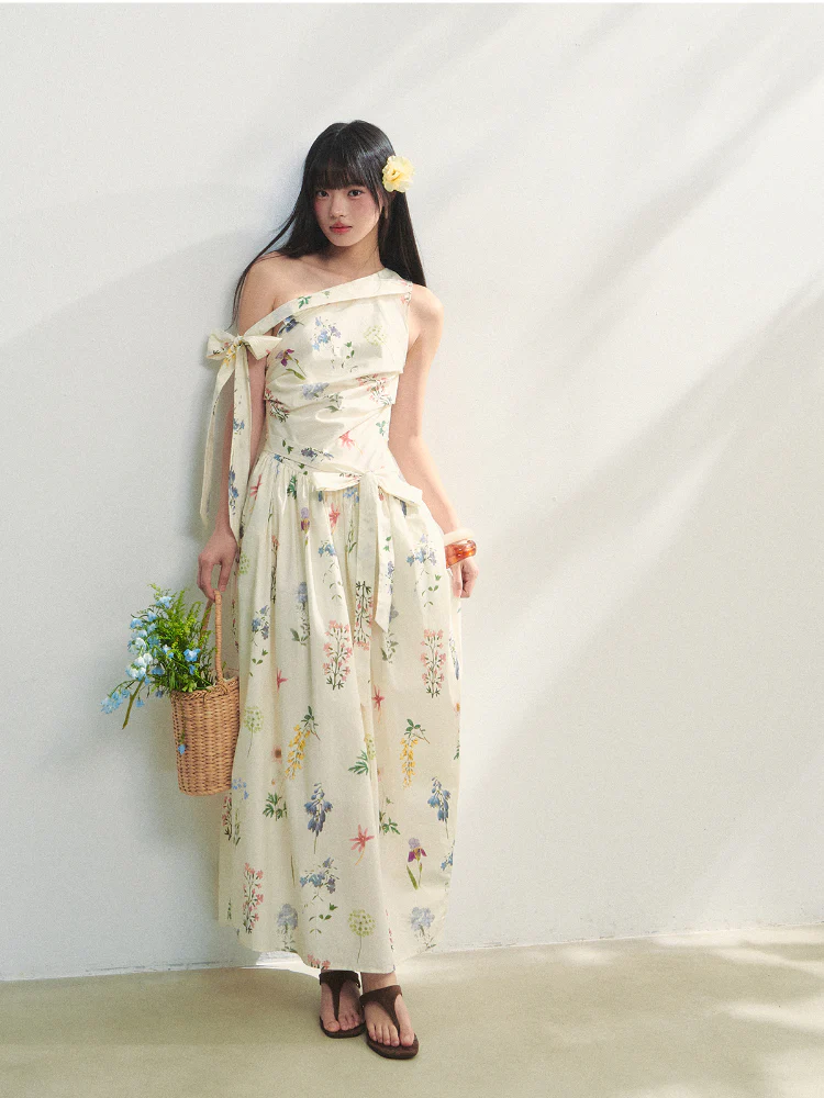 Off-the-Shoulder Bow Flower Bud Dress