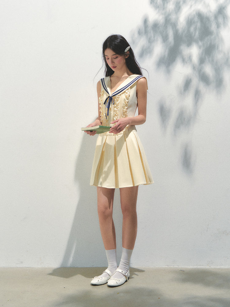 Detachable Sailor-collar Pleated Dress