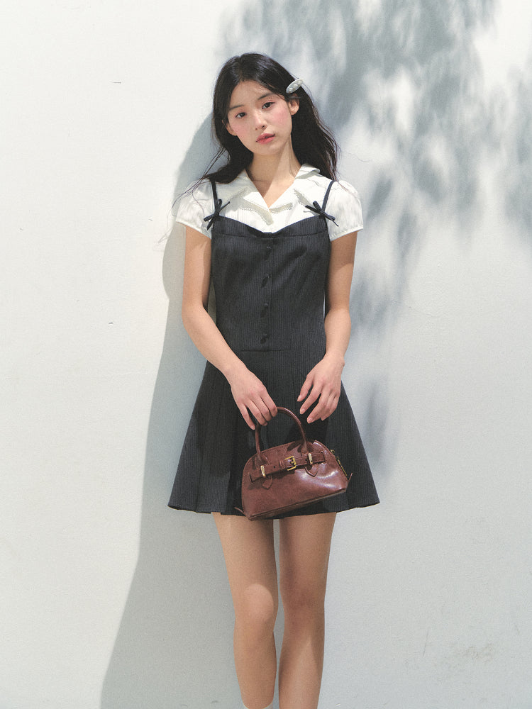 Academy Style Fake Two-piece Pleated Dress