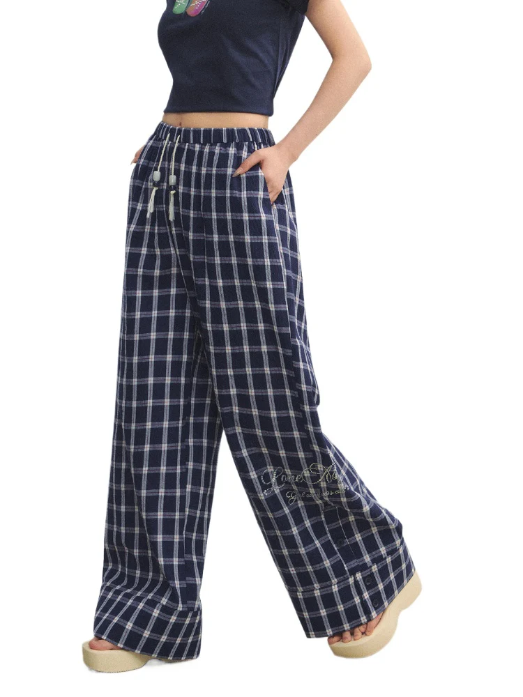 Checkered Strappy Rhinestone Turn-Up Straight-Leg Pants