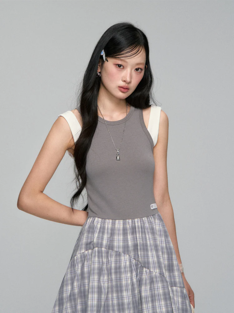 Plaid Asymmetric Sleeveless Vest Dress