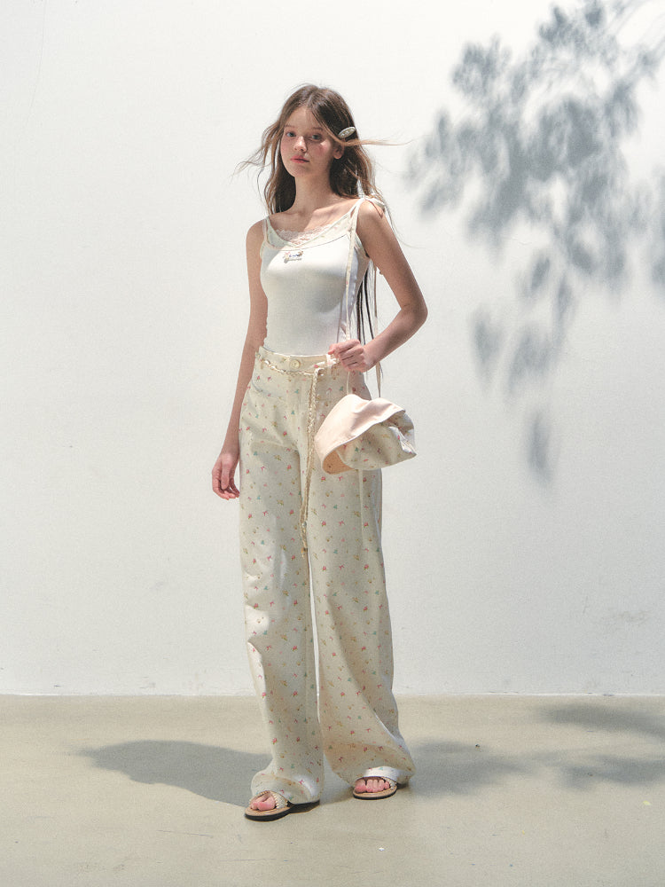 Ocean Print Straight-leg Pants