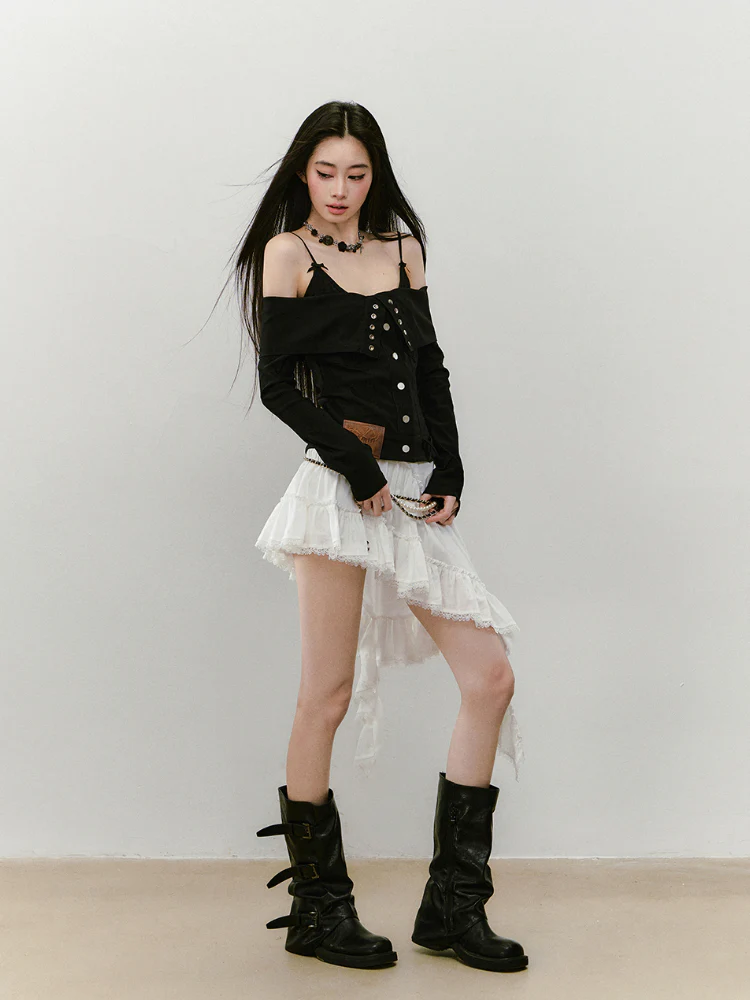 Collared Waist-fitted High-stretch Denim Jacket