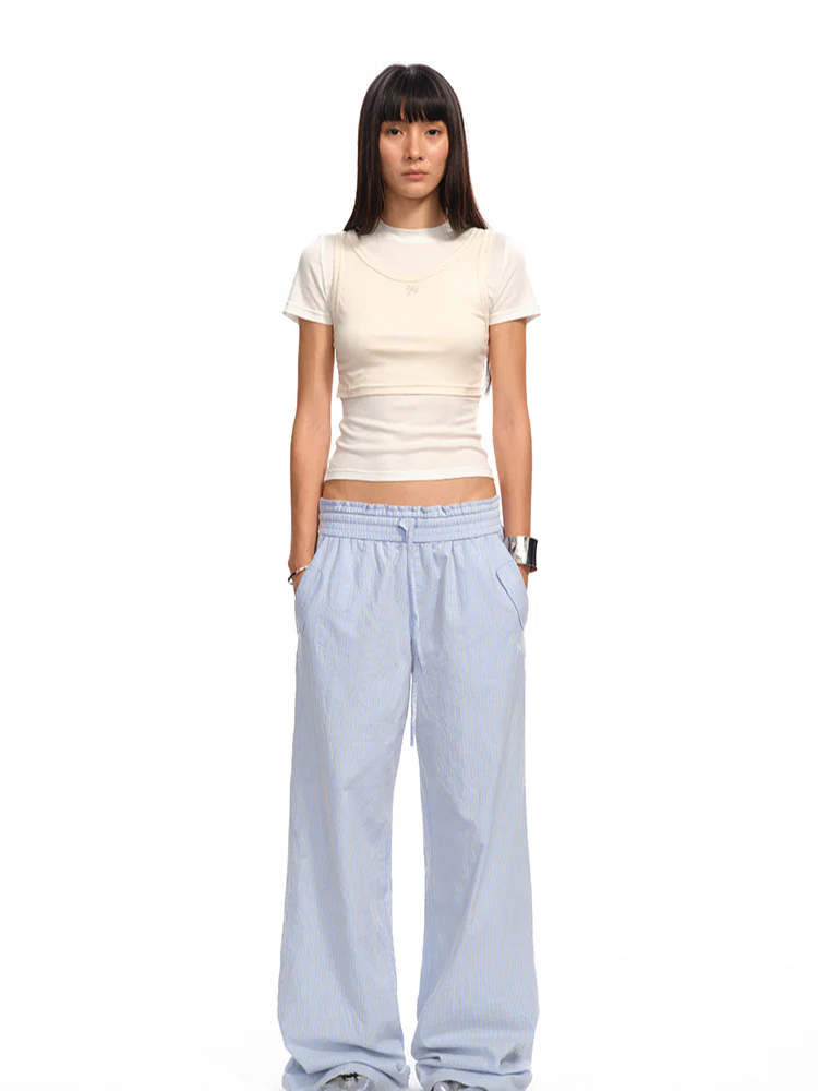 Striped Jacquard Mid - Rise Drawstring Trousers